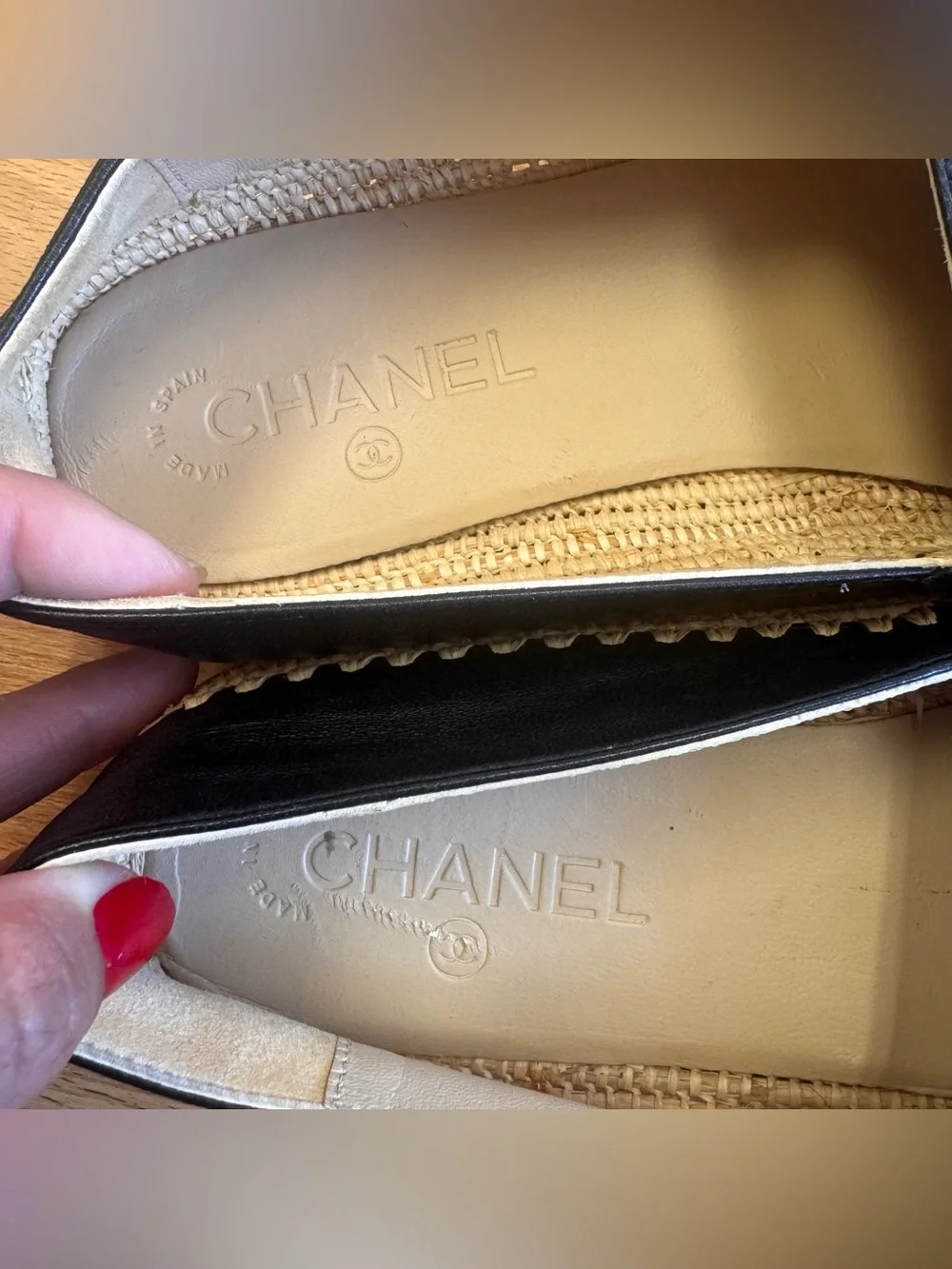 Chanel black lamb leather espadrilles interlocking logo loafers size 41/10-10.5
